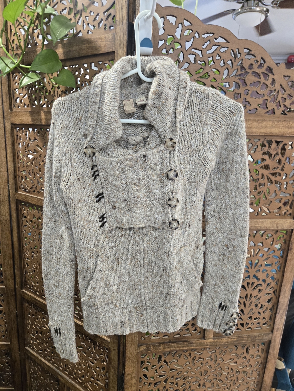 Cozy Knit Button-Front Sweater Jacket - Beige